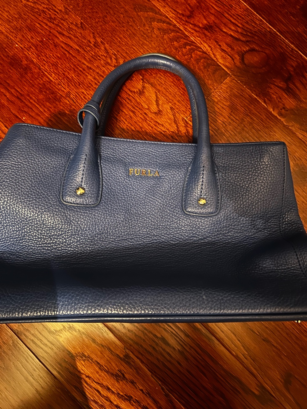 Furla Deep Blue Pebbled Leather Top-Handle Tote